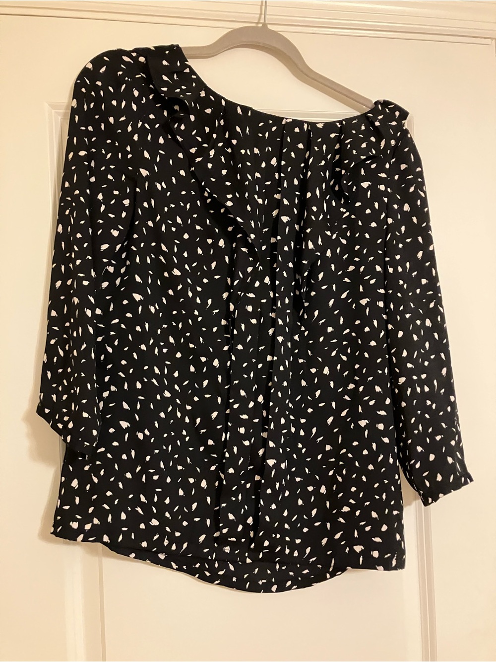 LOFT Black Blouse with White Abstract Dot Print